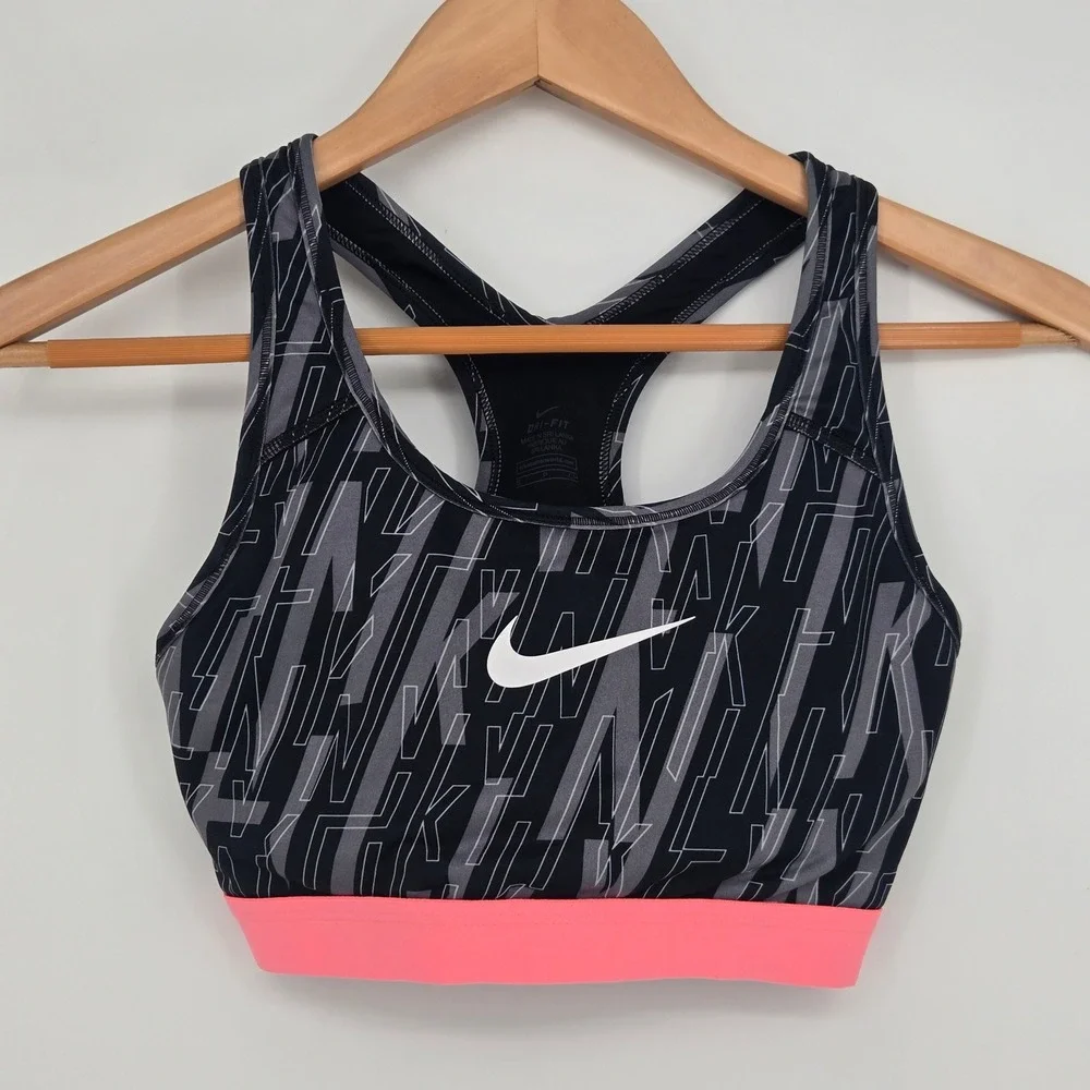 Nike Dri-Fit Racerback Sports Bra Womens S Black White Pink Exercise Workout